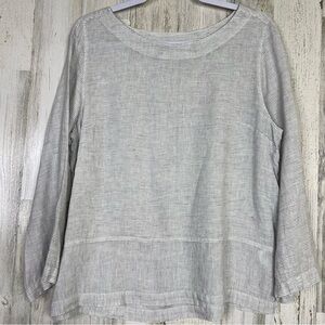 TAHARI Linen Shirt Womens Size Large, White Black Striped Shirt Lagenlook Casual